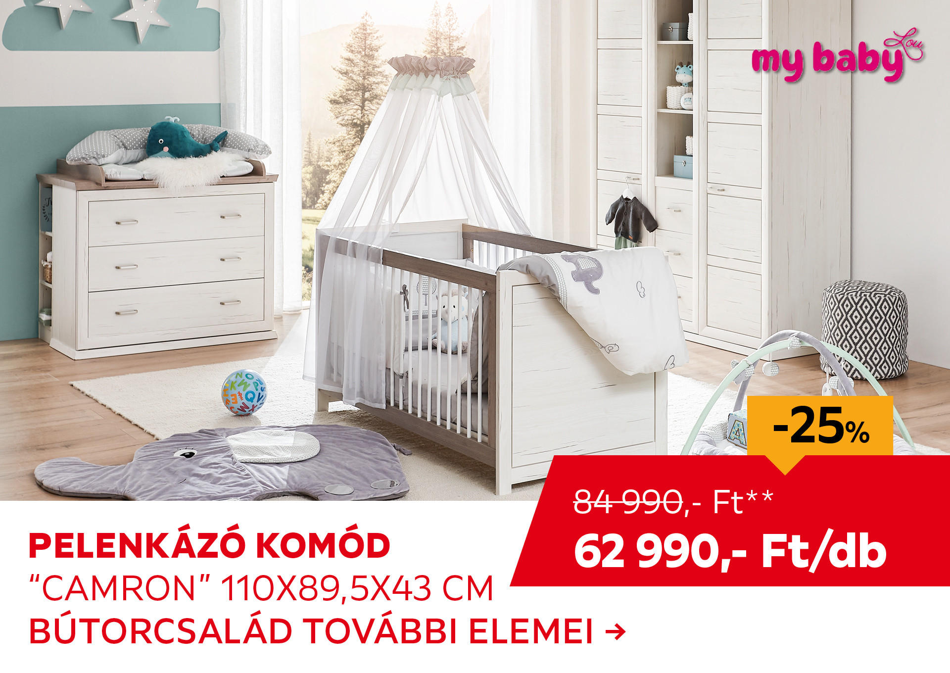 pelenkázó komód "CAMRON" 110x89,5x43 cm Kiemelt termék 84990 Ft.- helyett 62990 Ft.-