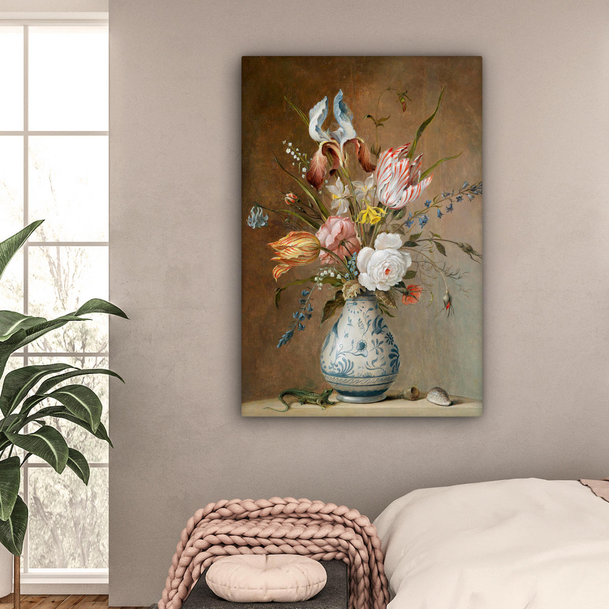 LEINWANDBILD Alte Meister - Blumen - Balthasar van der Ast 90x140 cm - Hellbraun, Textil (90/140cm) - MuchoWow