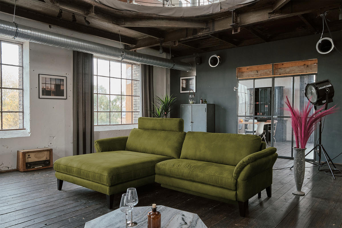 ECKSOFA MALTA Grün Webstoff - Schwarz/Grün, Buchenholz/Textil (302/175cm) - KAWOLA