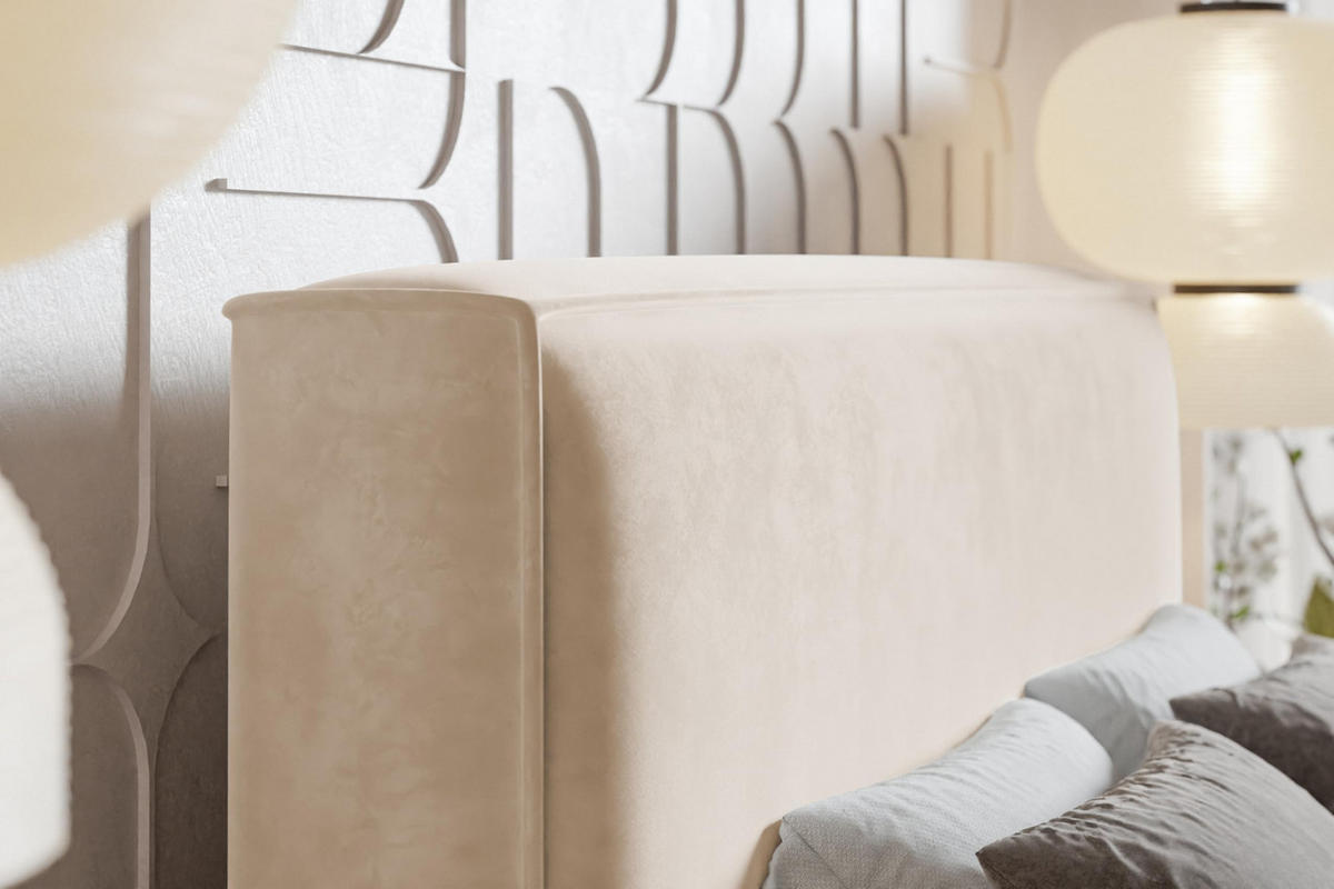 BETT 140x200 - Polsterbett mit Bettkasten und Metallrahmen - Modern Bett - Eleganter Catch-Me-Stoff - Kollektion Luna Maxi - Weiß - Weiß, Holz/Textil (140/200cm) - Alpi-Möbel