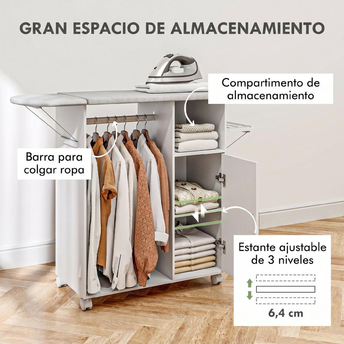 BÜGELBRETTSCHRANK Weiß 1 Stück - Weiß, Holzwerkstoff (42.5/99/127cm) - GiPP