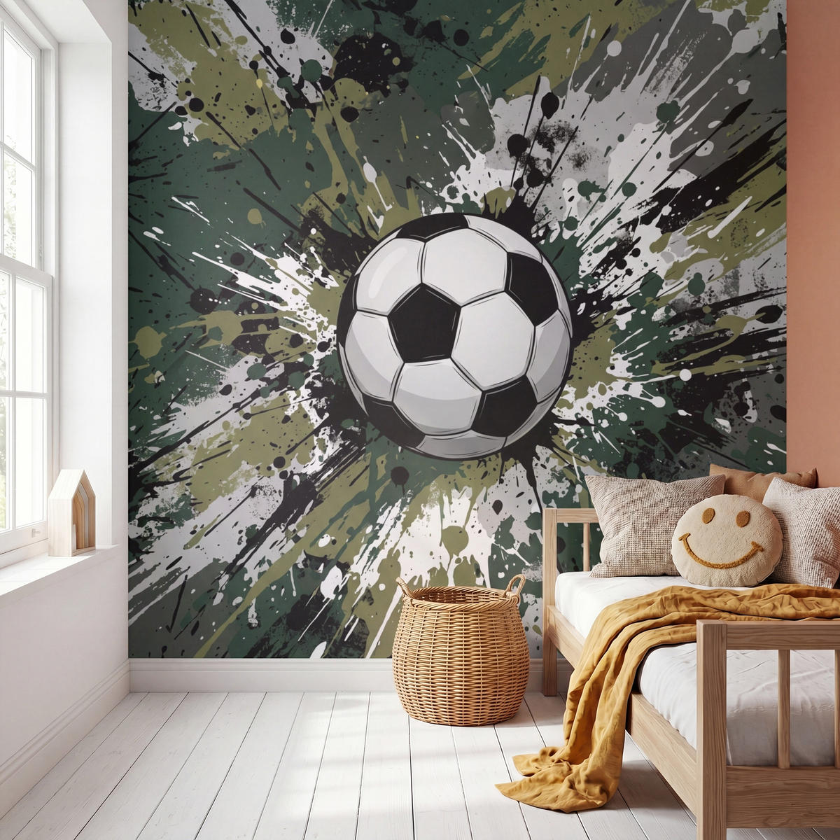KINDERTAPETE - Fußball - Farbe - Spritzer - Grün - 280x280 cm - Dunkelgrün, Papier (280/280cm) - OnlyWow
