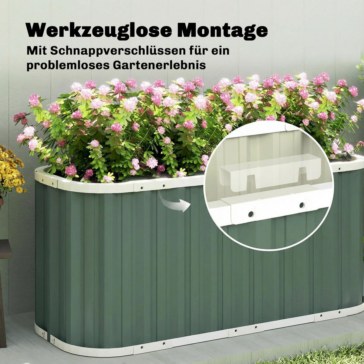 HOCHBEET mit Schutzkanten & offenem Boden Grün - Hellgrün, Metall (53/61/136cm) - Outsunny