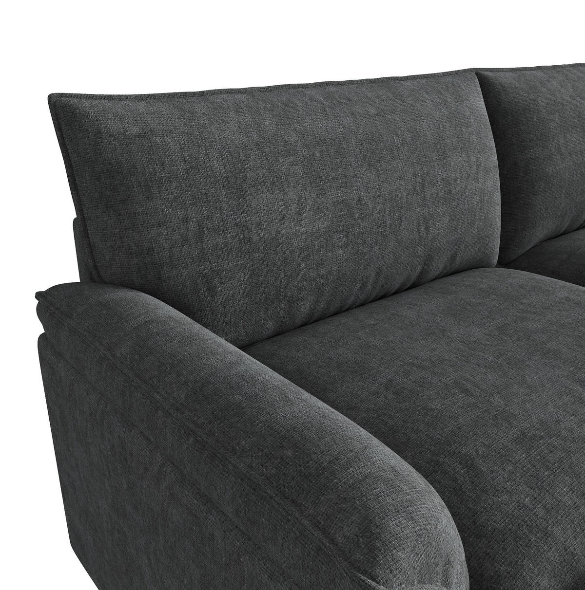 SOFA 216/77/82 cm Schwarz aus Chenille mit Fußhocker und Stauraum - Schwarz, Textil (77/82/216cm) - OKMYHOME