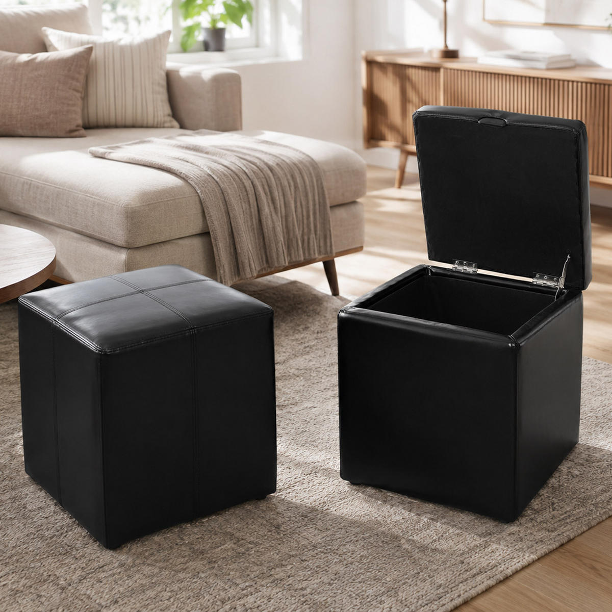 SITZHOCKER Svart, 2-pack - Svart, Läder (44/45/44cm) - MCW