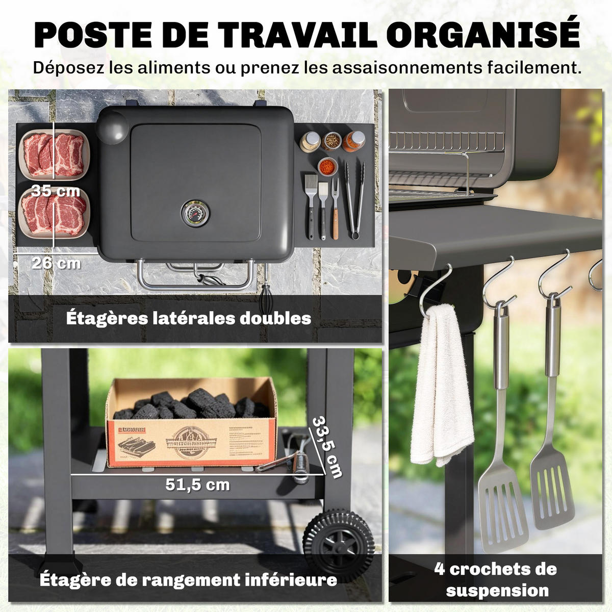 HOLZKOHLEGRILL DE-18273 - Schwarz, Metall (65/115/112cm) - ComfortXL