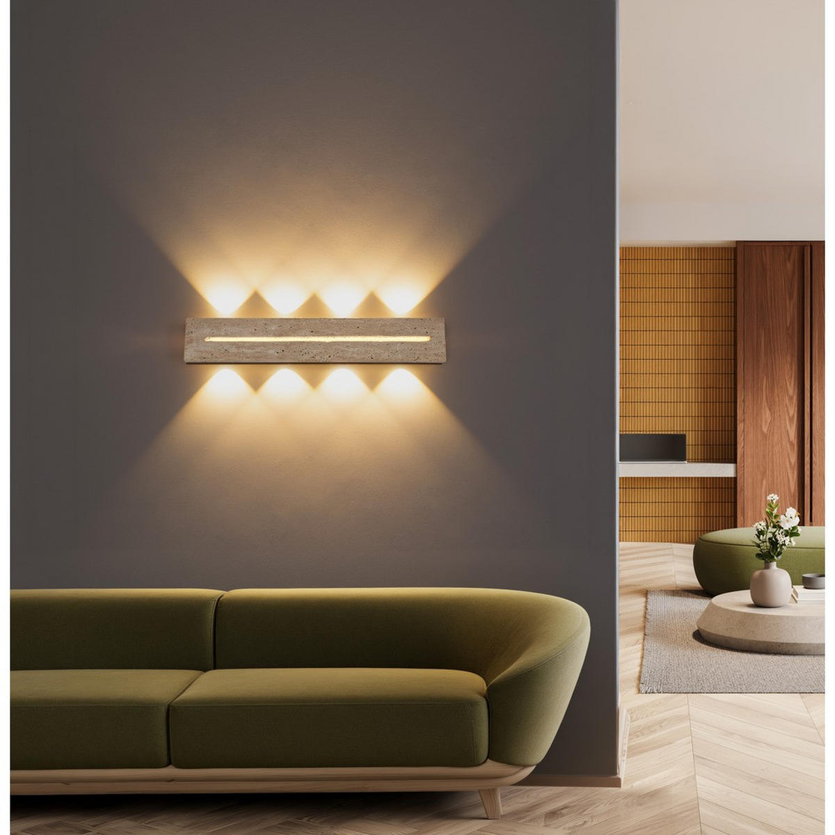 LED WANDLEUCHTE Metall Travertin weiß matt Up & Down - Weiß, Metall (60/11/6cm) - Globo Lighting