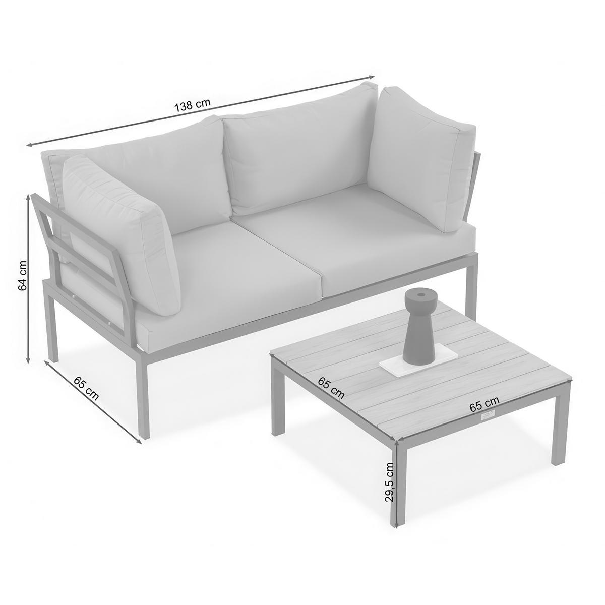 ZAHRADNÍ SESTAVA Santorini, modulární rohová pohovka s konferenčním stolkem, pozinkovaná ocel, pro 2 osoby - světle šedá, kov - Beautysofa