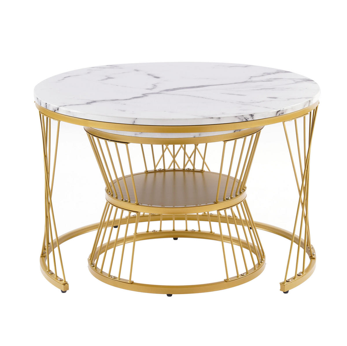 KLUBSKA miza, komplet 2 kosov, 70/70/47 in 45/45/40 cm, MDF bela z marmornim dekorjem - bela, leseni material (70/70/45cm) - BEAOK
