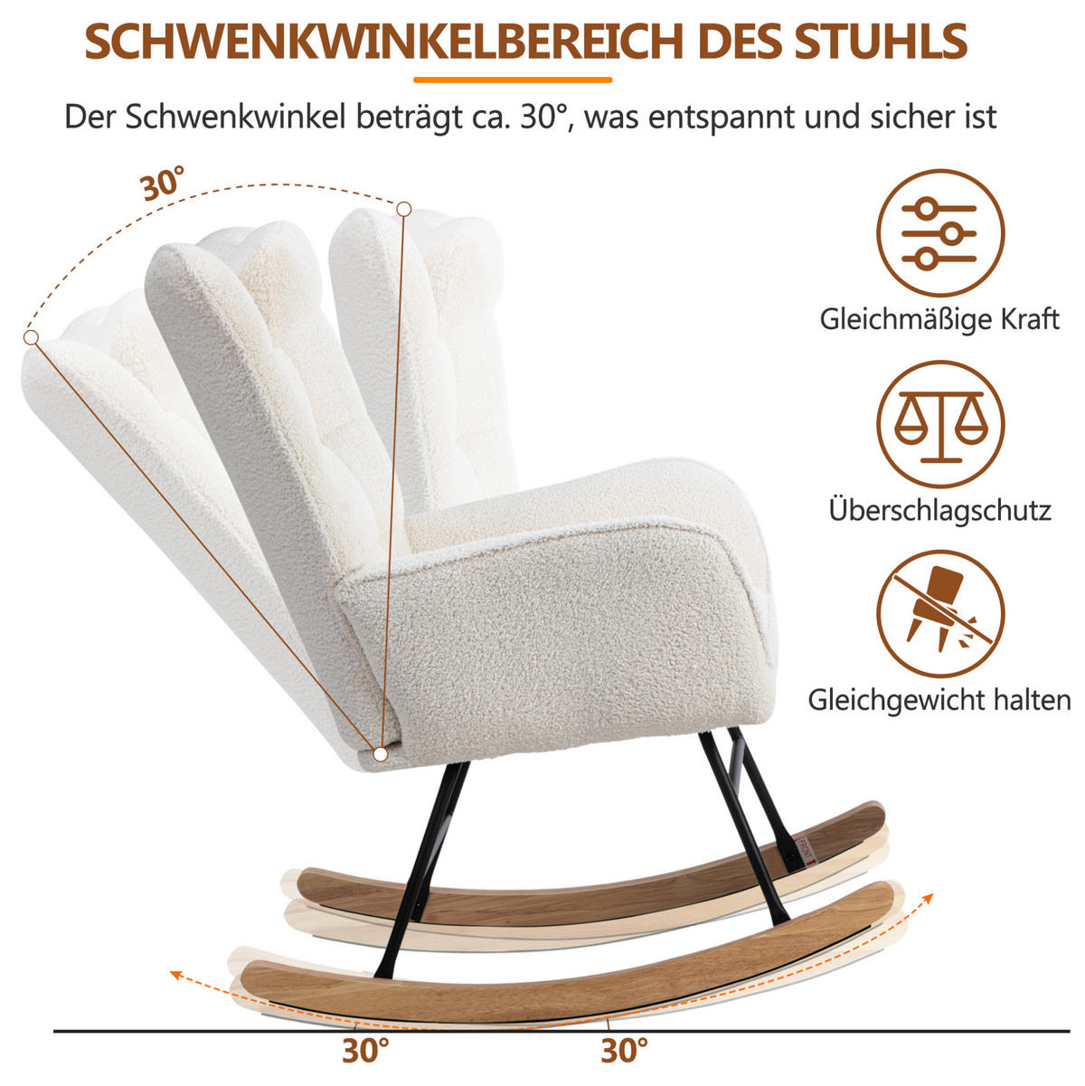 SCHAUKELSTUHL 65/47/92 cm weiß aus Lammfell-Optik mit Hocker - Weiß, Textil (65/92/93cm) - OKWISH