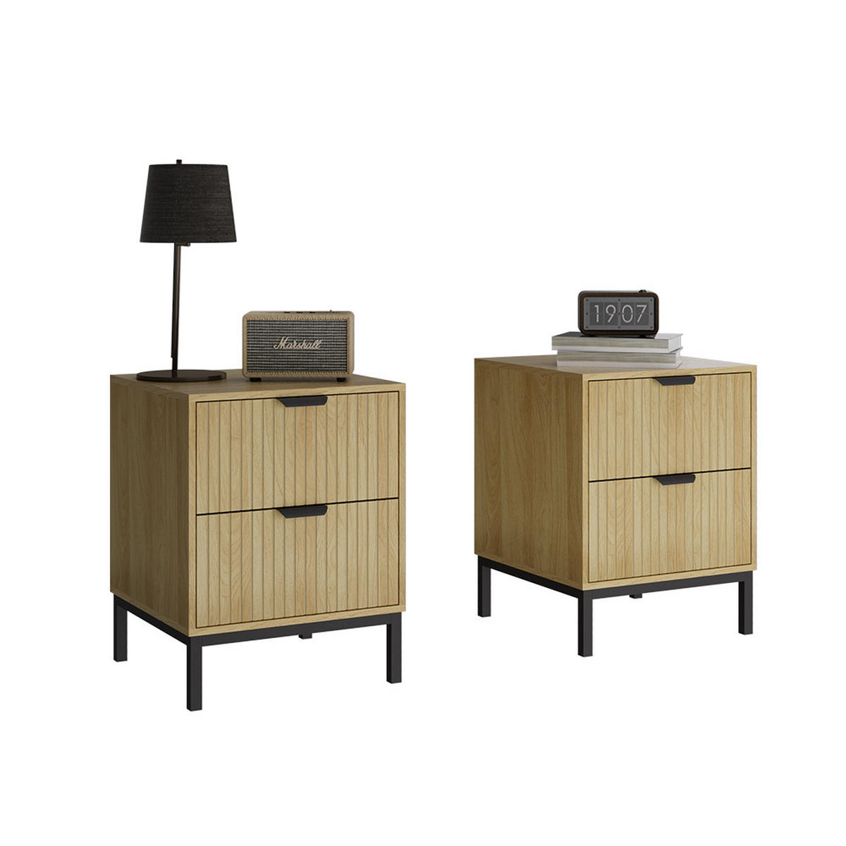 NACHTTISCH Lennox Eiche 40 x 52 cm 2er Set - Eichefarben/Schwarz, Holzwerkstoff (40/52/40cm) - Vicco
