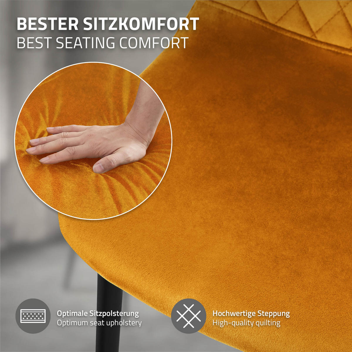 ESSZIMMERSTÜHLE 4er Set Senfgelb Samt - Gelb/Dunkelgelb, Textil/Metall (51/89/44cm) - ML-DESIGN