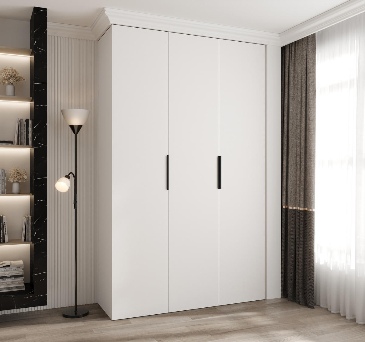 DREHTÜRENSCHRANK 245,5/150/50 3-türig - Schwarz/Weiß, Holz/Metall (150/245.5/50cm) - Abiks Möbel