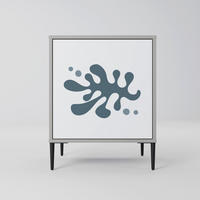 SIDEBOARD WONDERLAND VEGETATION, Grau, 57,5x42x72,5 cm, Schwarze Metallfüße - Multicolor/Schwarz, Holzwerkstoff/Metall (57.5/72.5/42cm) - SpaceRebels