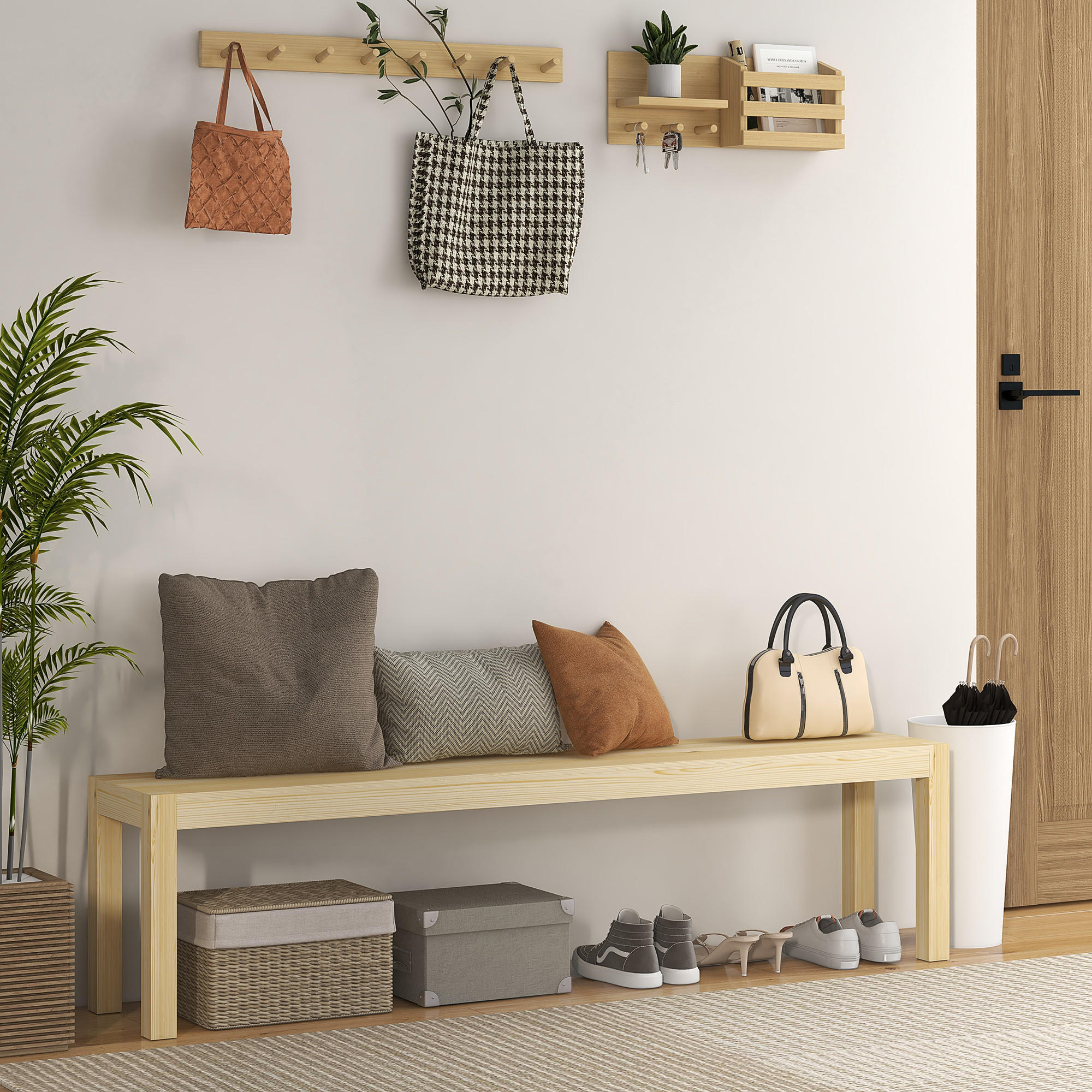 175CM Sitzbank 3-Sitzer Holzbank Essbank im Landhaus-Stil, Küchenbank für Küche - Naturfarben, Holz (33/45/175cm) - HOMCOM