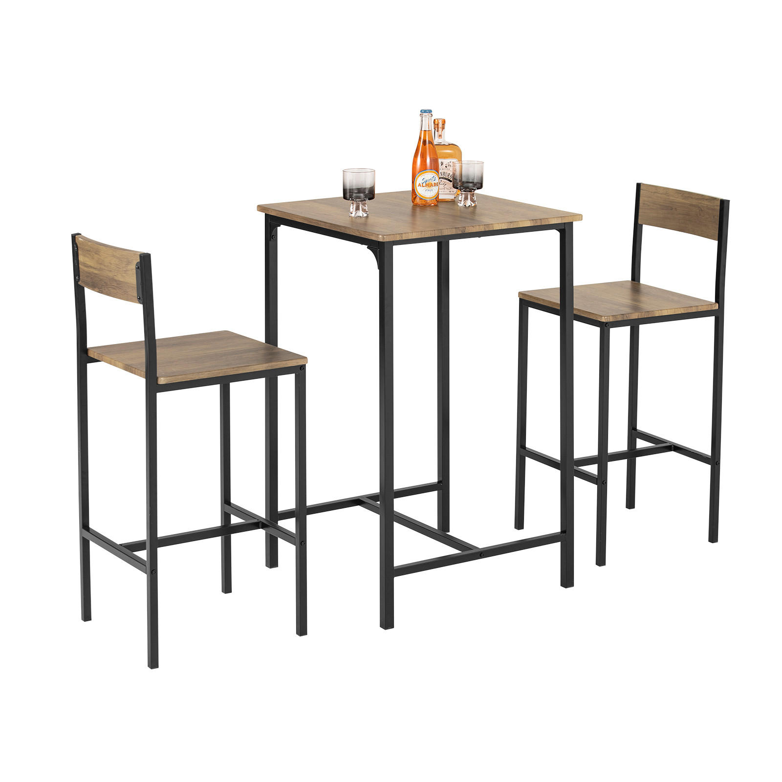 BARTISCH + 2 x BARHOCKER - Naturfarben, Holzwerkstoff (60/97/60cm) - SoBuy