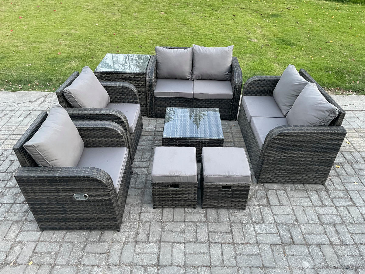 GARTENMÖBELGARNITUR Polyrattan Dunkelgrau 8-Sitzer - Dunkelgrau, Metall - Fimous