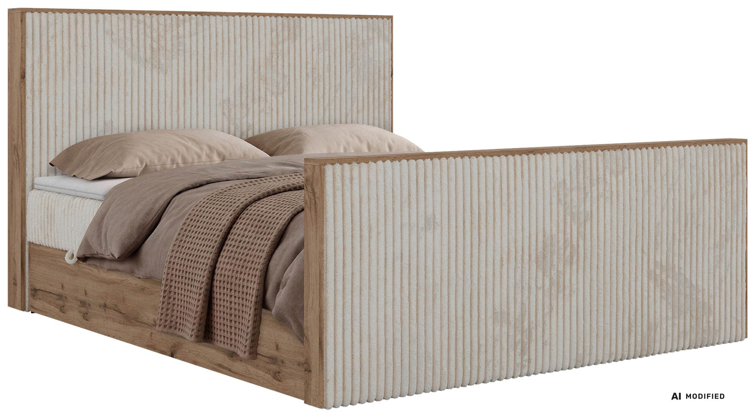KONTINENTÁLNÍ POSTEL WOOD DUO 180/200 - Béžová Manšestr - Topper Visco - H4 - černá/béžová, textil/plast (180/200cm) - MKS