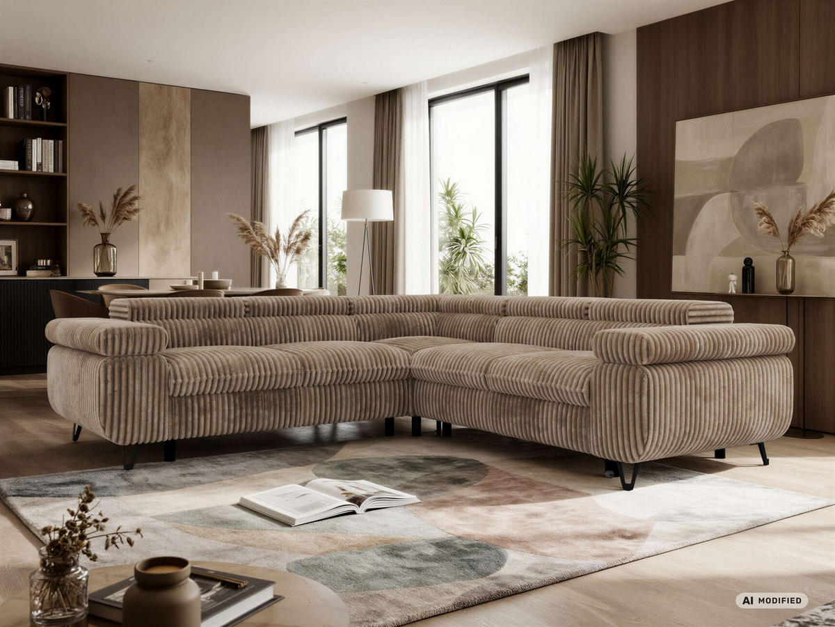 ECKSOFA QUADRO L - Braun Cord - Links Seite - Schwarz/Braun, Textil/Metall (269/269cm) - MKS