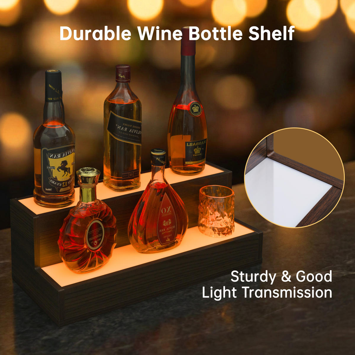 WEINREGAL 51/21/18 cm, Nussbaumfarben, Verbundholz, LED beleuchtet, App & Fernbedienung, 2-stufig, freistehend - Walnussfarben, Holzwerkstoff (51/18/21cm)