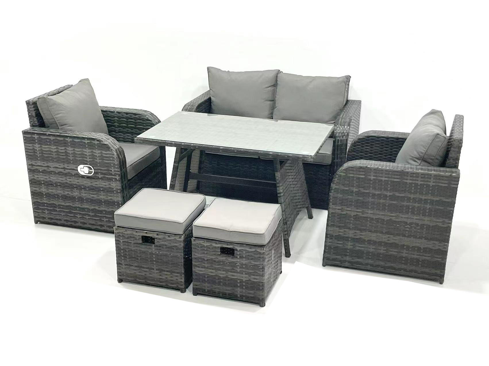 GARTENMÖBEL SET mit COUCHTISCH Polyrattan Dunkelgrau 6-Sitzer - Dunkelgrau/Grau, Glas/Kunststoff - Fimous