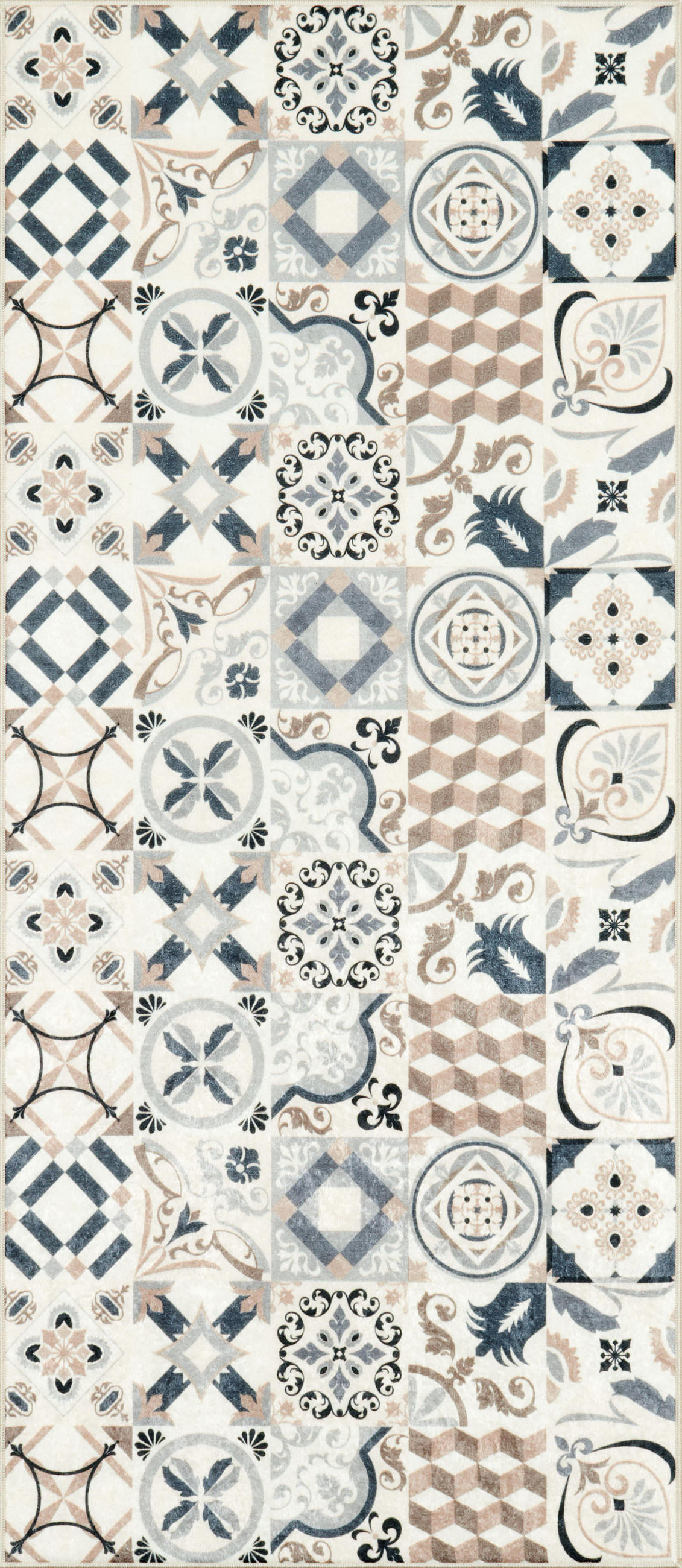 KÜCHENTEPPICH mit braunem Zementfliesenmuster Azulejo 50x100 cm - Braun, Textil (50/100cm) - Nazar Rugs