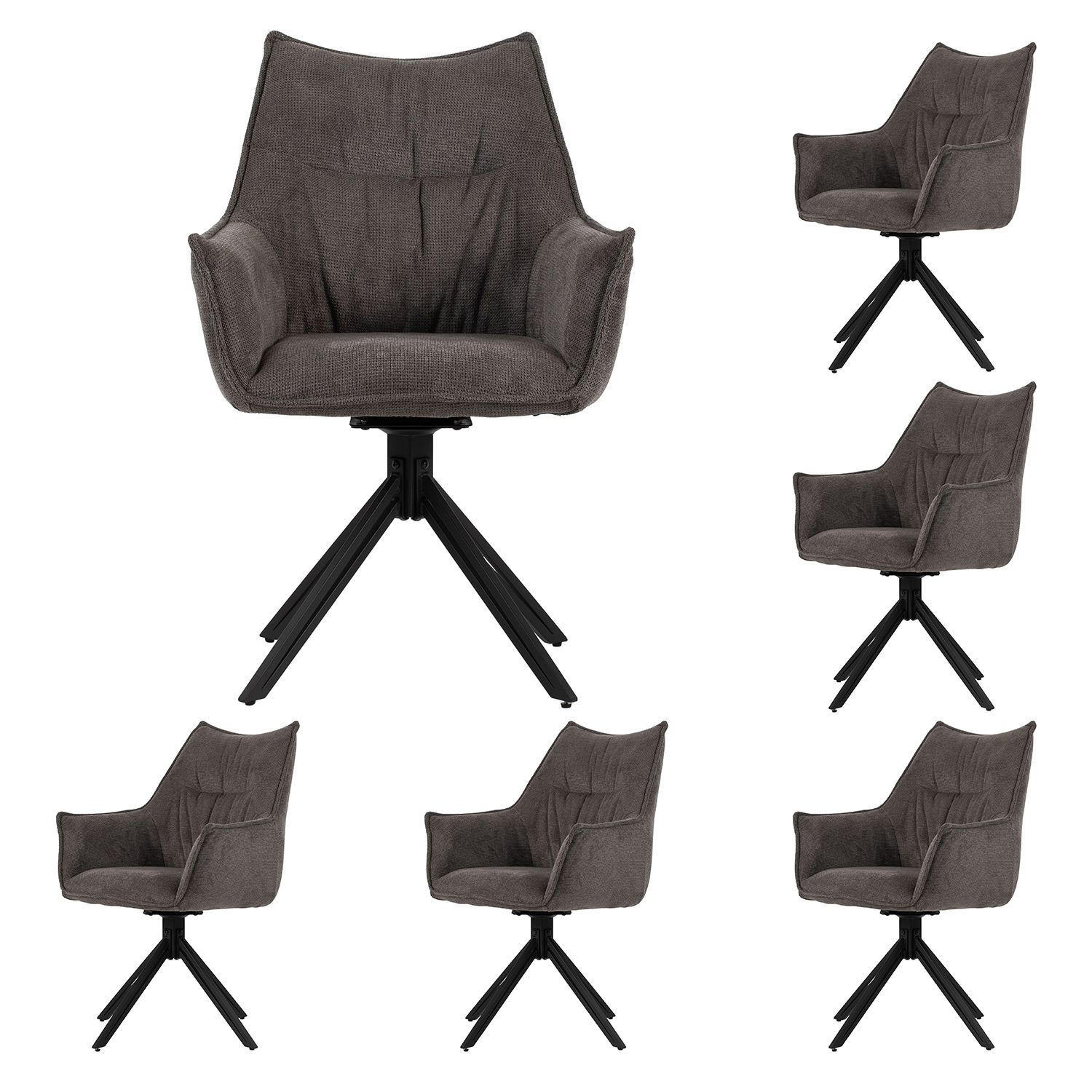 DININGSESSEL Ginosa - 6er Set - drehbar - dunkelgrau - Dunkelgrau/Schwarz, Textil/Metall (62/90/66cm) - bene living