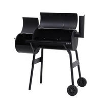 HOLZKOHLEGRILL Camping Smoker Grill 2-in-1 Design 3 Grillroste Seitentisch mit Rädern Schwarz ideal für Garten & Picknick - Schwarz, Metall (53/114/115cm) - Livingandhome