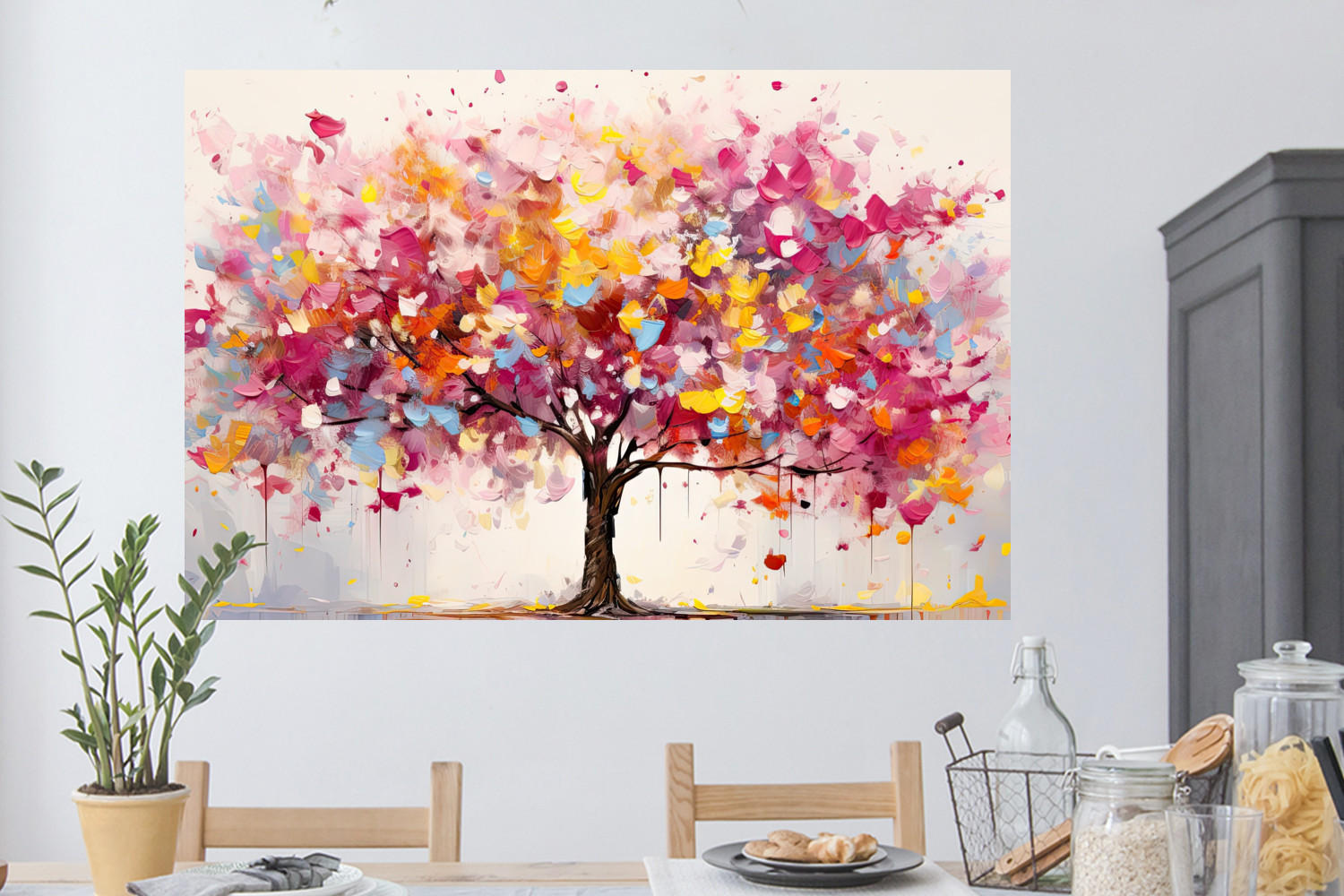 WANDTATTOO Aquarell - Baum - Kunst - Abstrakt 120x80 cm - Multicolor, Kunststoff (120/80/0.1cm) - MuchoWow