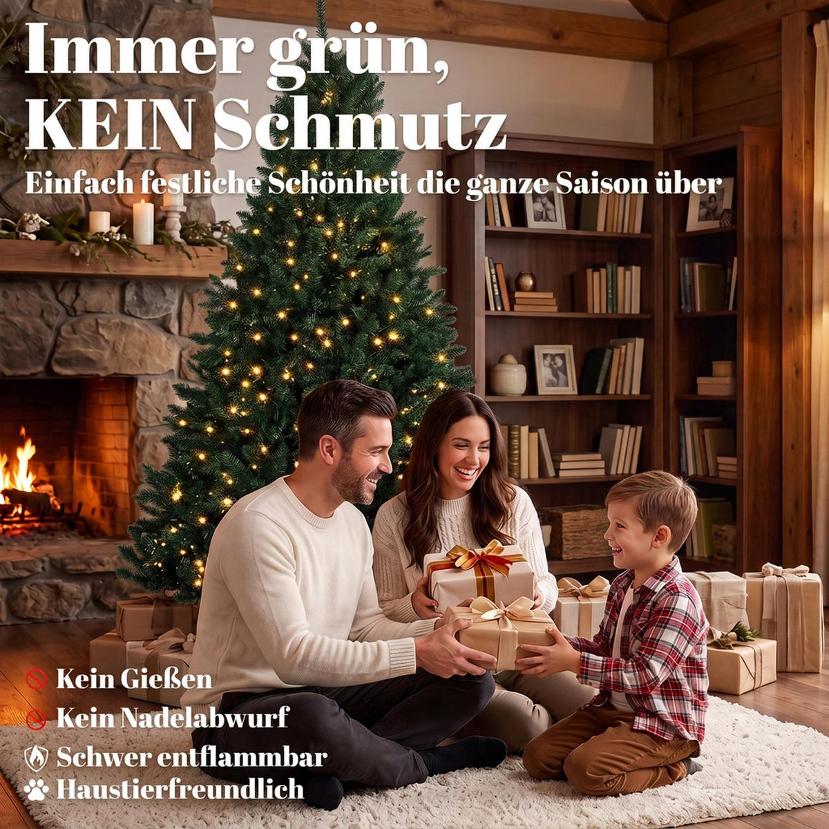 KÜNSTLICHER Weihnachtsbaum, 180 cm Christbaum mit 1494 Spitzen, 550 LED-Leuchte - Grün, Kunststoff (180cm) - HOMCOM