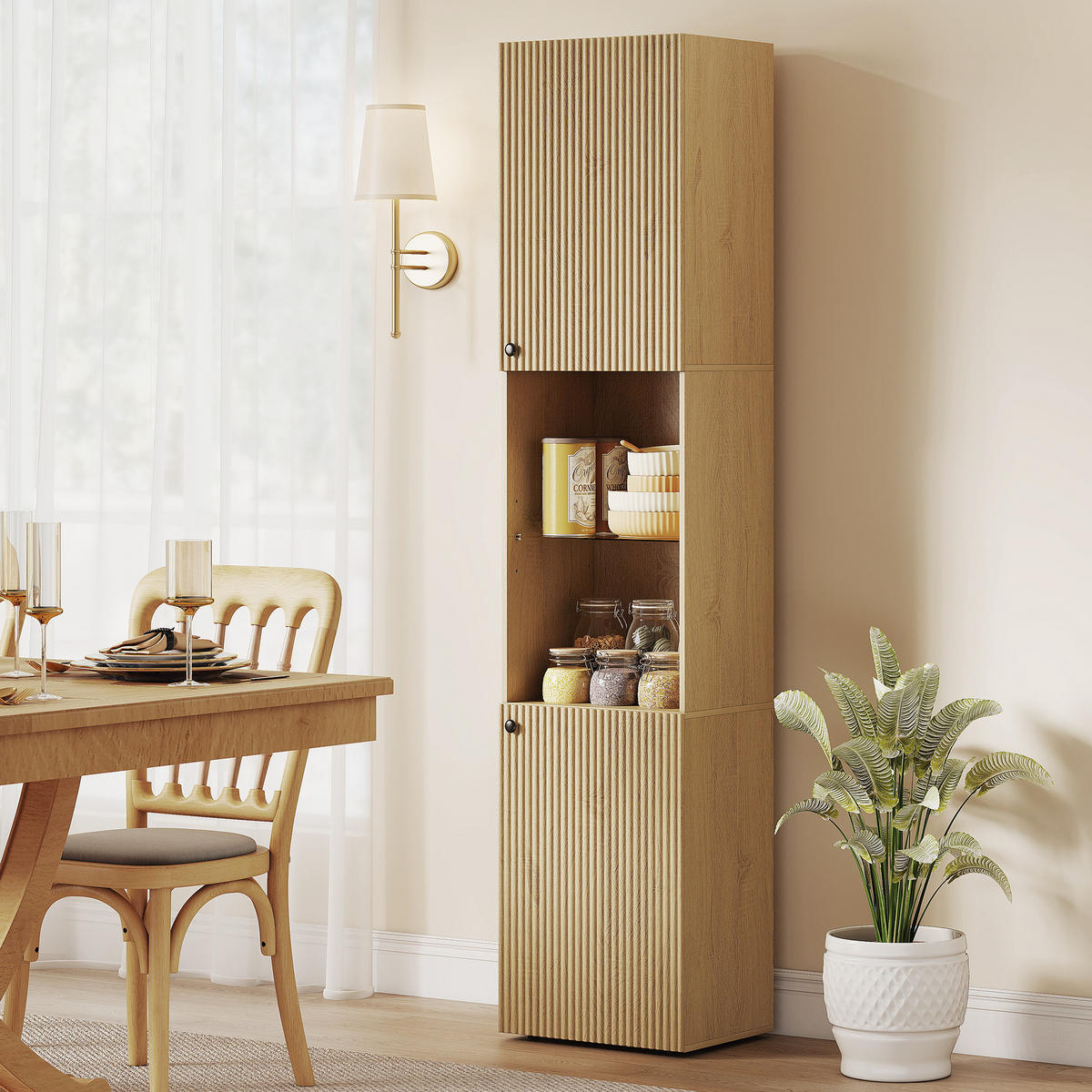 HOCHSCHRANK DE-12504 2 Türen mit verstellbaren Böden 40/31/182 cm Eiche - Eichefarben, Holzwerkstoff (31/182/40cm) - ComfortXL