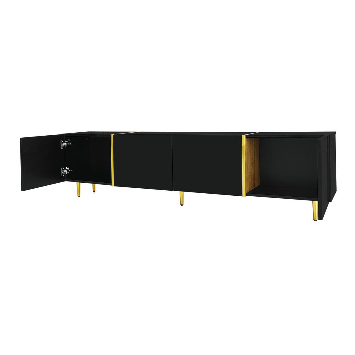 NÍZKA komoda, 170/35/46 cm, MDF čierna vo vysokom lesku so 4 dvierkami - čierna, kompozitné drevo (170/46/35cm) - BEAOK