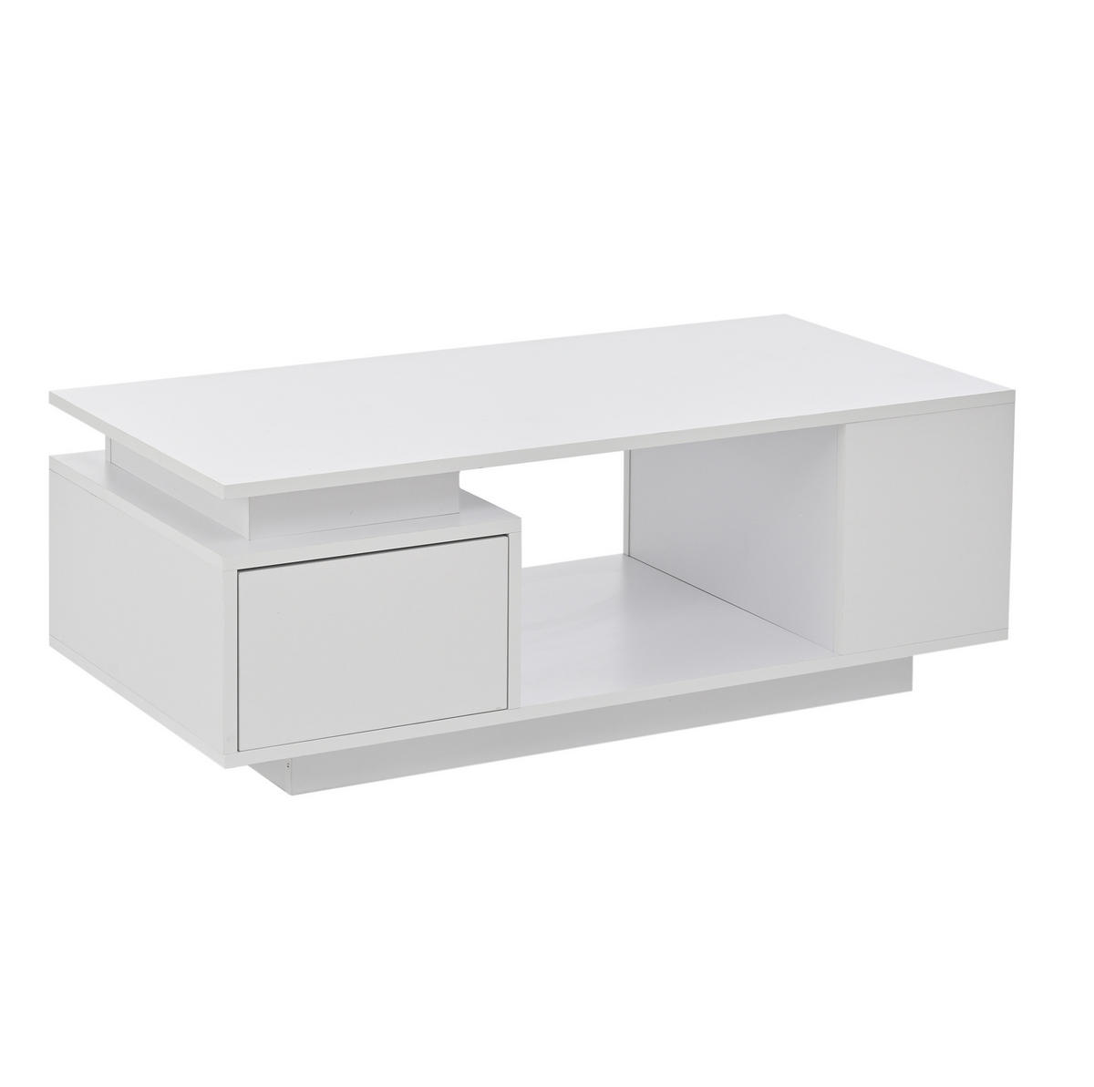 COUCHTISCH mit Schublade 100 x 50 x 36 cm Hochglanz Weiß mit LED - Weiß, Holzwerkstoff (100/50/36cm) - Meubliv