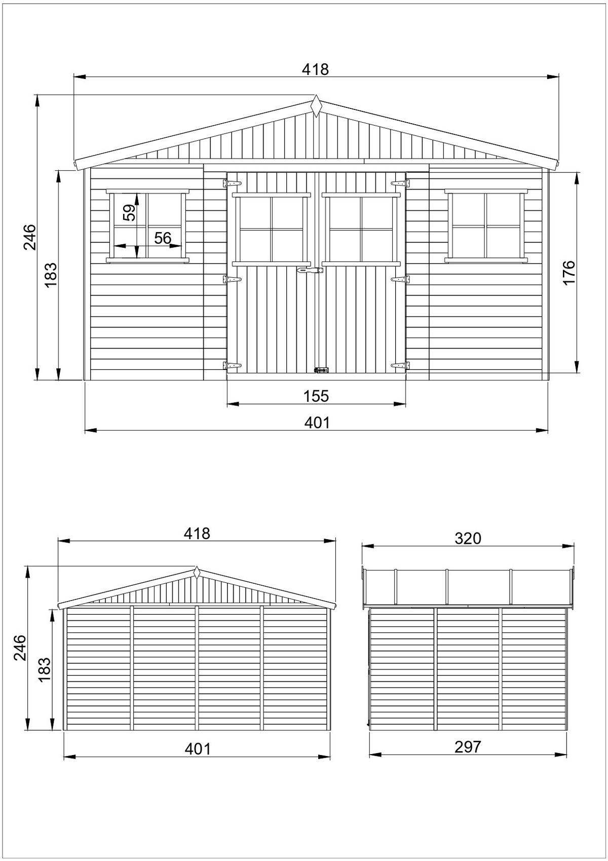 HOLZ-GARTHENHAUS mit imprägnierten Boden- H246 x 418 x 320 cm/ 12 m² - Beige, Holz (418/246/320cm) - Timbela