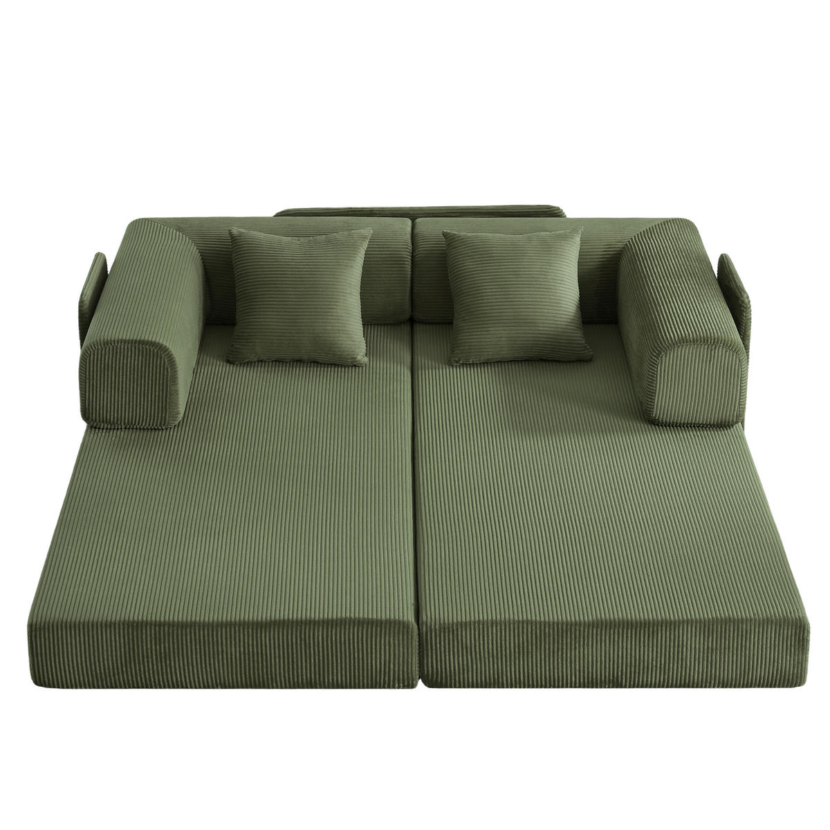 SCHLAFSOFA DE-34938 Tatami-Bodensofa mit 2 Kissen Grün - Grün, Textil (204/65/97cm) - ComfortXL