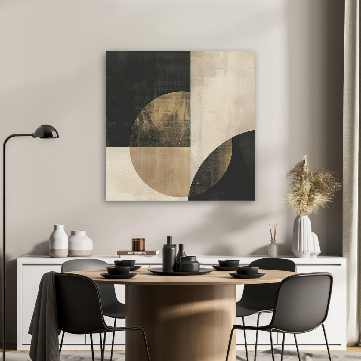 AKUSTIKBILD Abstrakt - Geometrische Formen - Schwarz - Gold Akustikpaneele 80x80 cm - Ecru, Kunststoff (80/80/0.9cm) - MuchoWow