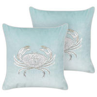 DEKOKISSEN 2er-Set Blau 45/45 cm Bossiella - Blau/Silberfarben, Textil (45/45cm) - Beliani