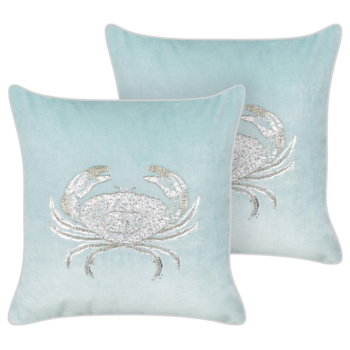 DEKOKISSEN 2er-Set Blau 45/45 cm Bossiella - Blau/Silberfarben, Textil (45/45cm) - Beliani