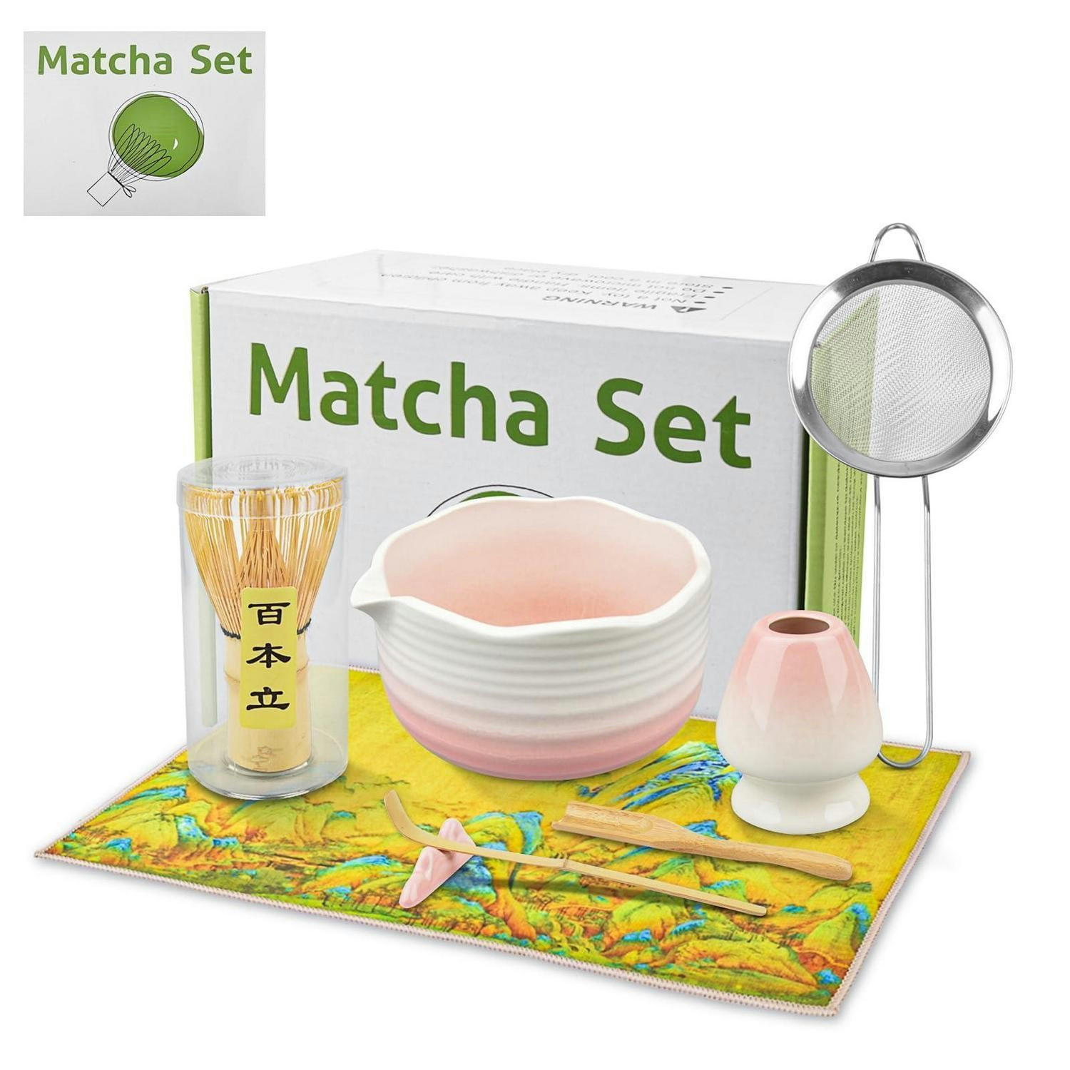 MATCHA Set 8-teilig mit Schale und Bambusbesen - Pink, Keramik (20.3/1/29.5cm)