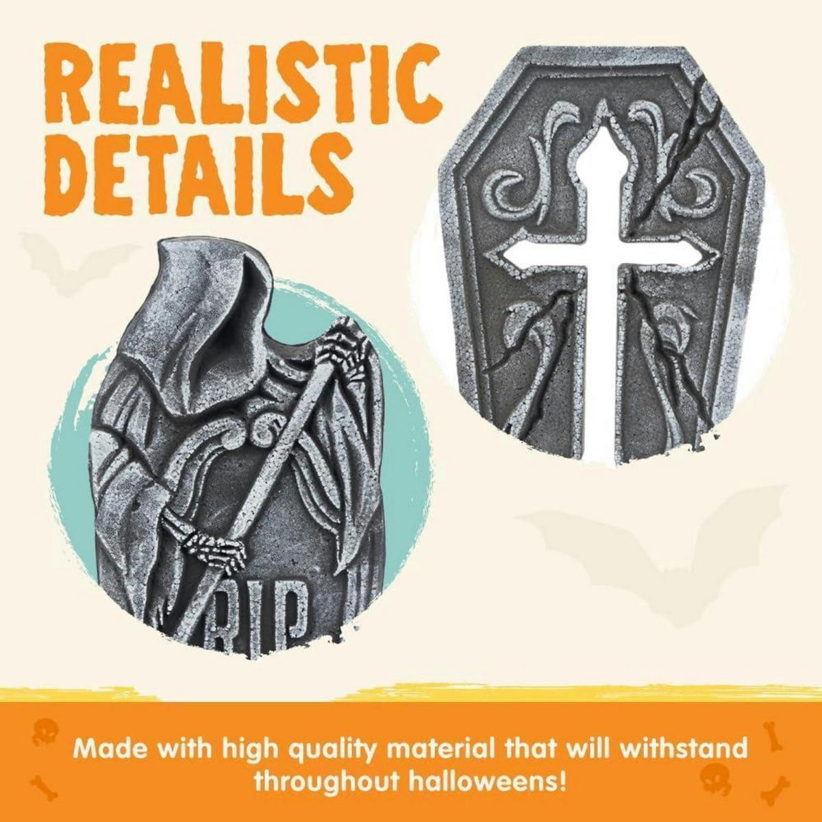 HALLOWEEN-DEKORATION Grabsteine 5-teiliges Set 43,2 cm Grau - Grau, Kunststoff (22.2/43/3.3cm)