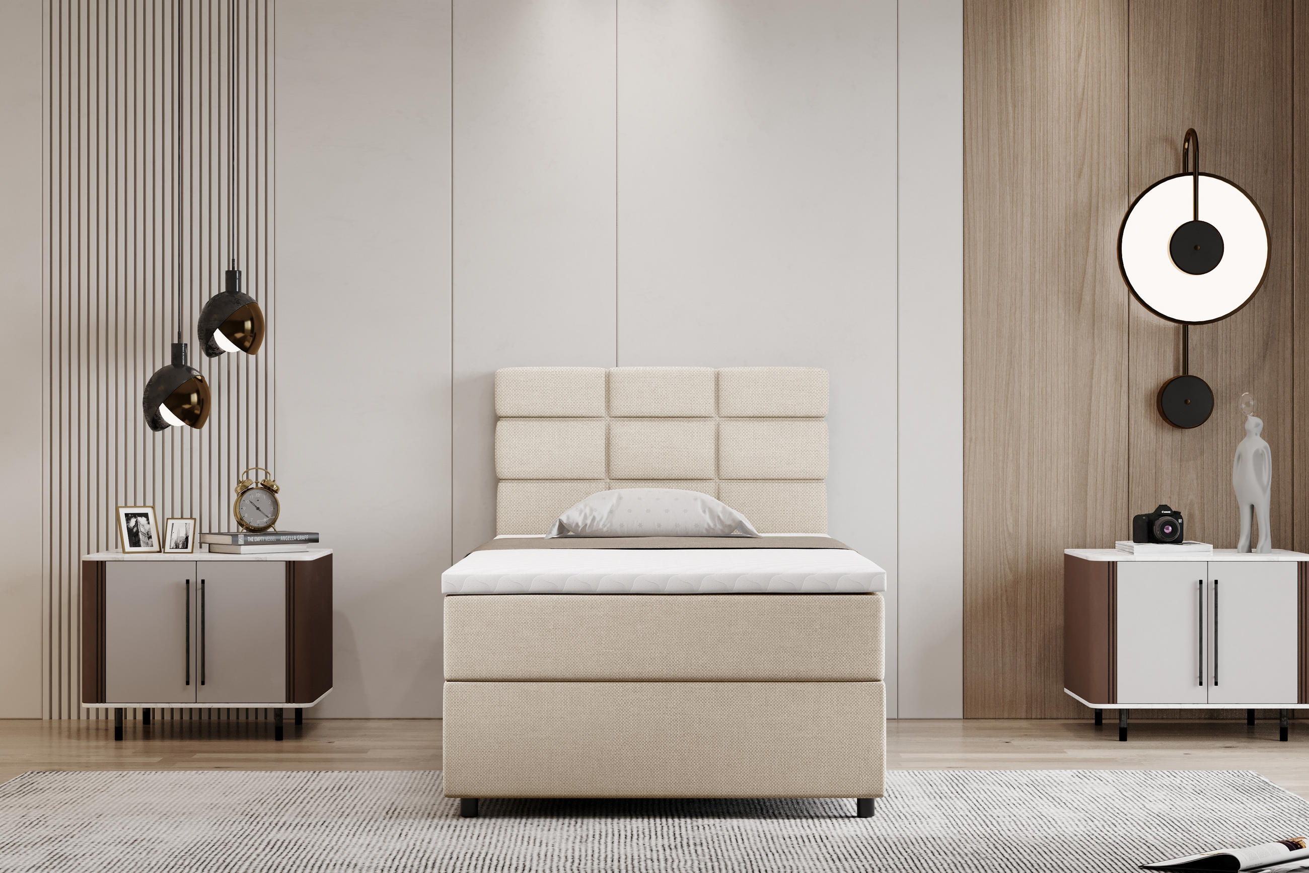 BOXBETT Reve 100 x 200 cm mit Bettkasten und Lattenrost ohne matratze - beige - Beige, Holz (100/200cm) - Panda Möbel