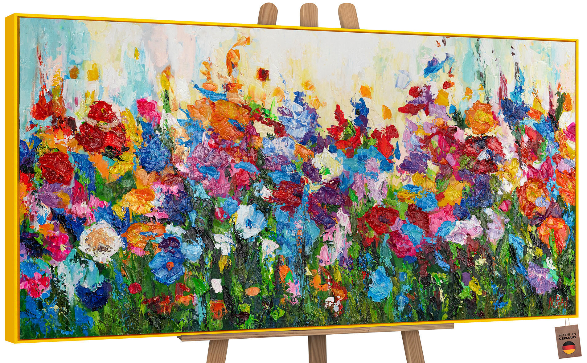 GEMÄLDE Blumige Farben Schattenfugenrahmen Gelb 160x80 cm - Gelb, Holz (160/80cm) - YS-art gallery