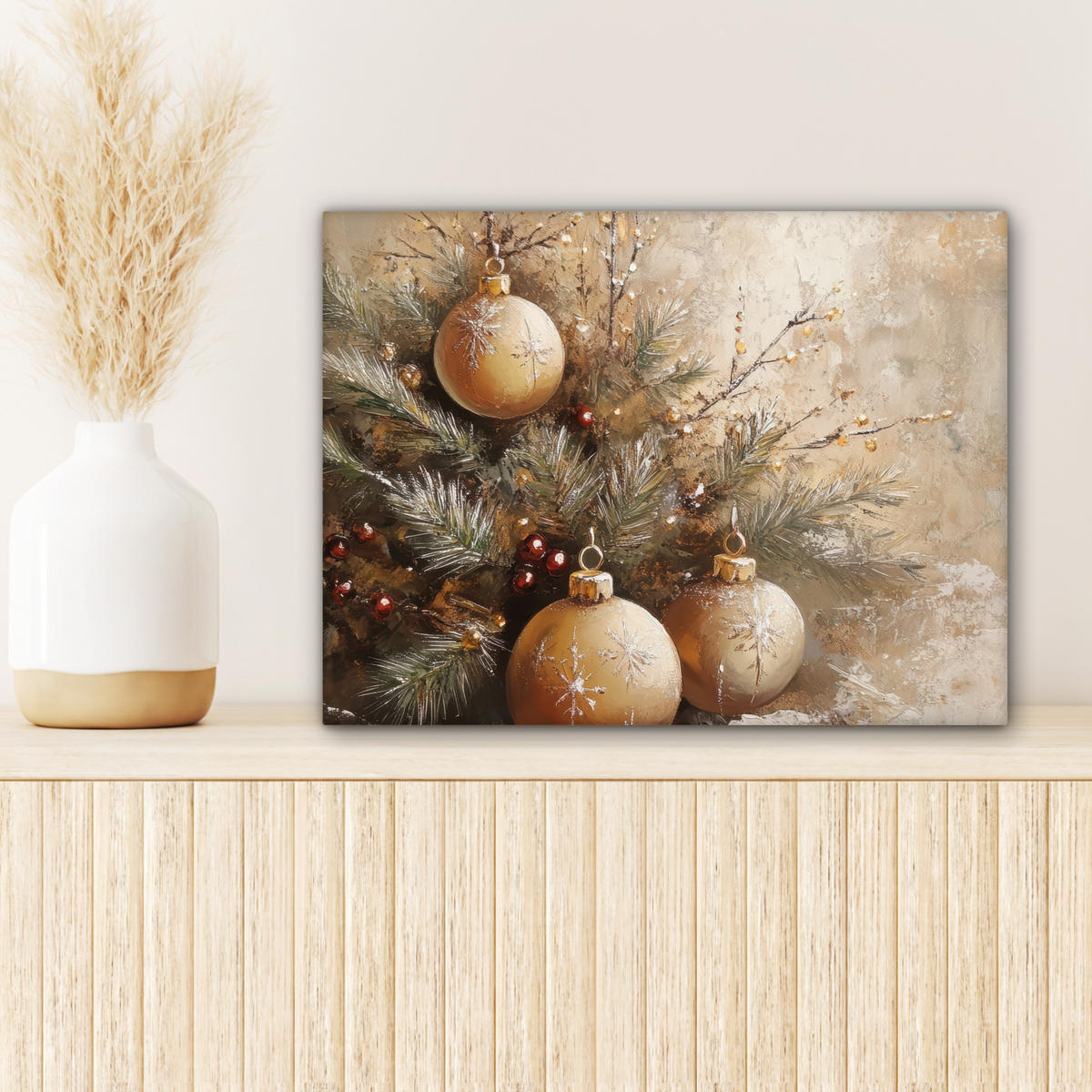 LEINWANDBILD Weihnachten - Kugeln - Beige - Gold 40x30 cm - Goldfarben, Textil (40/30cm) - MuchoWow