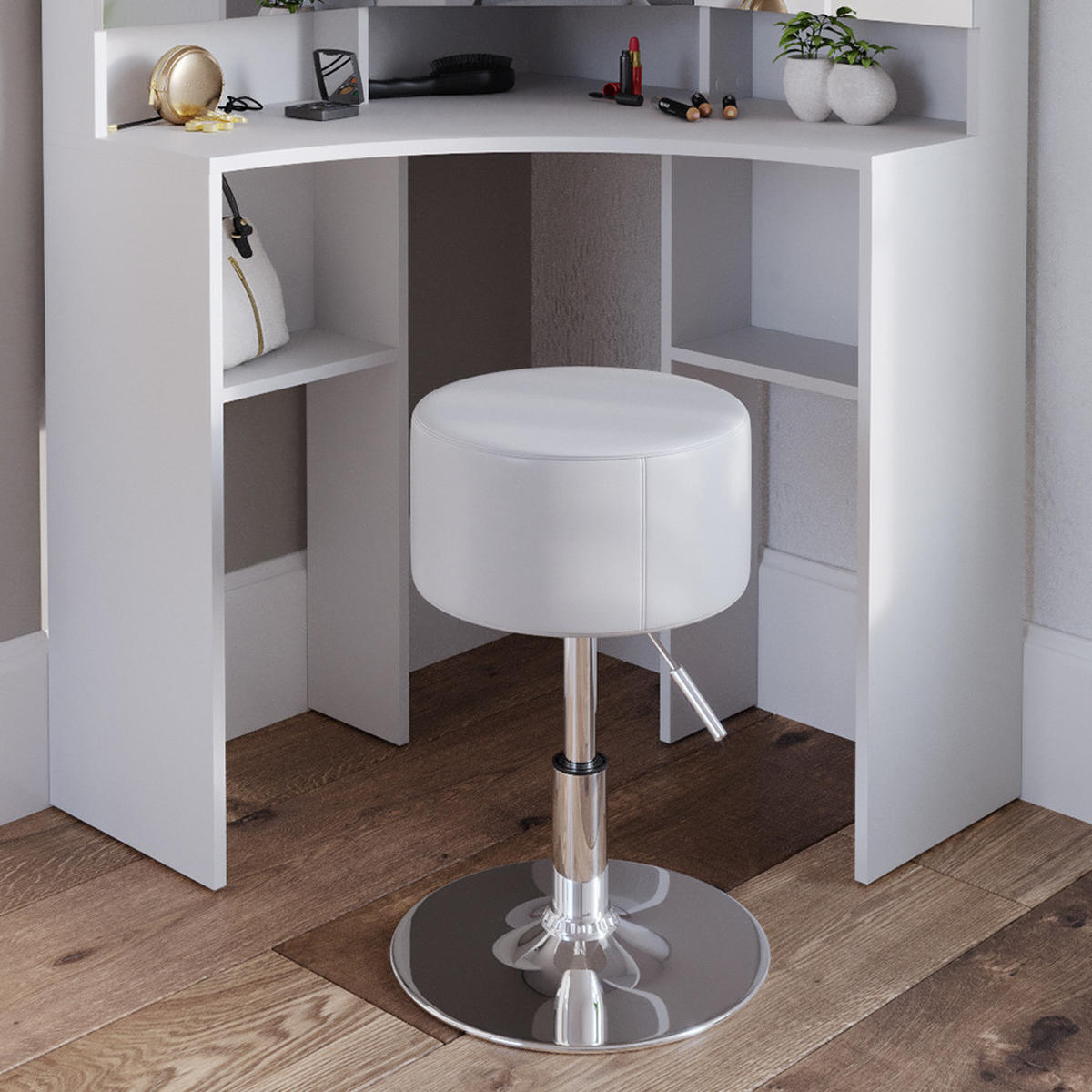 HOCKER Design Weiß 33.5 x 67 cm für Schminktisch - Weiß, Metall (33.5/67/33.5cm) - Vicco
