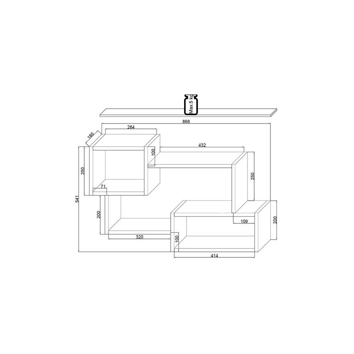 WANDREGAL Trio Eiche Sonoma / weiß 87 / 18 / 54cm - Braun/Weiß, Holz/Holzwerkstoff (87/54/18cm) - Feldmann-Wohnen