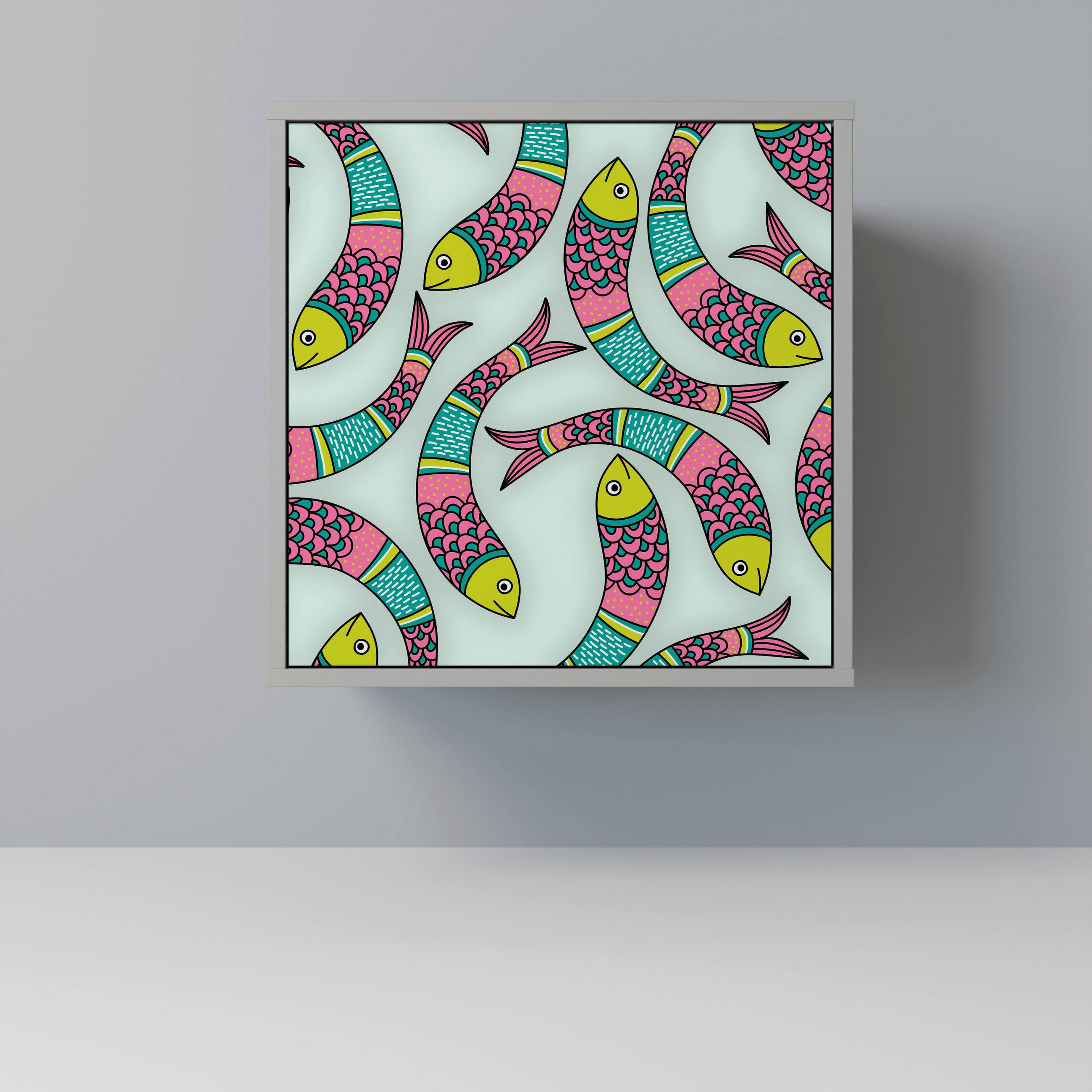 SIDEBOARD INDIAN FISH, Grau, 57,5x42x57,5 cm, Ohne Füße - Multicolor/Grau, Holzwerkstoff (57.5/57.5/42cm) - SpaceRebels