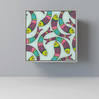 SIDEBOARD INDIAN FISH, Grau, 57,5x42x57,5 cm, Ohne Füße - Multicolor/Grau, Holzwerkstoff (57.5/57.5/42cm) - SpaceRebels