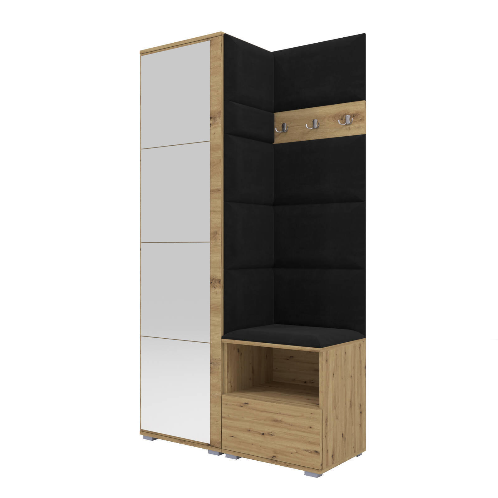 XXXLutz Garderoben-Set Eiche Artisan, Schwarz 100x187x40 cm