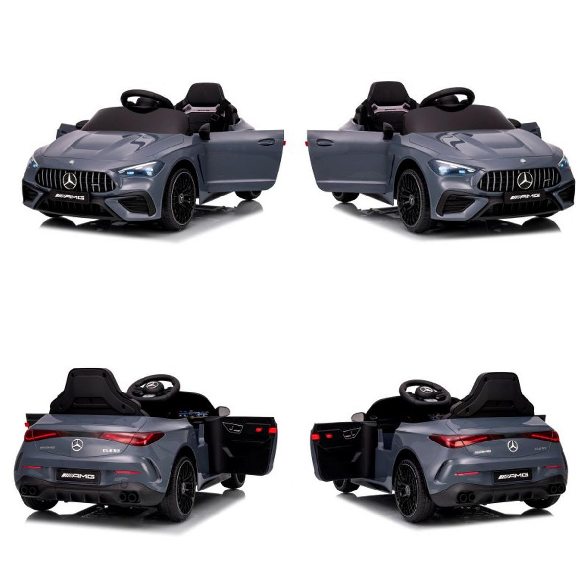 KINDER ELEKTROAUTO Mercedes AMG CLE 53 grau Stoßdämpfer, LED-Leuchten, Fernbedienung, Gurt, 2 Türen, Softstart - Grau, Kunststoff (99/55/43cm) - Chipolino