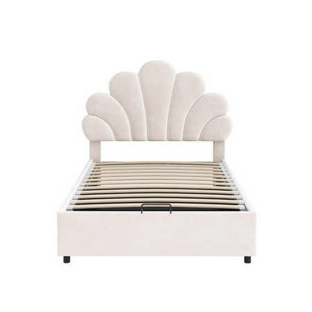 HAUSBETT 90×200 cm aus Samt-Stoff mit hydraulischem Stauraum, beige - Beige, Textil (90/200cm) - Luhomfu